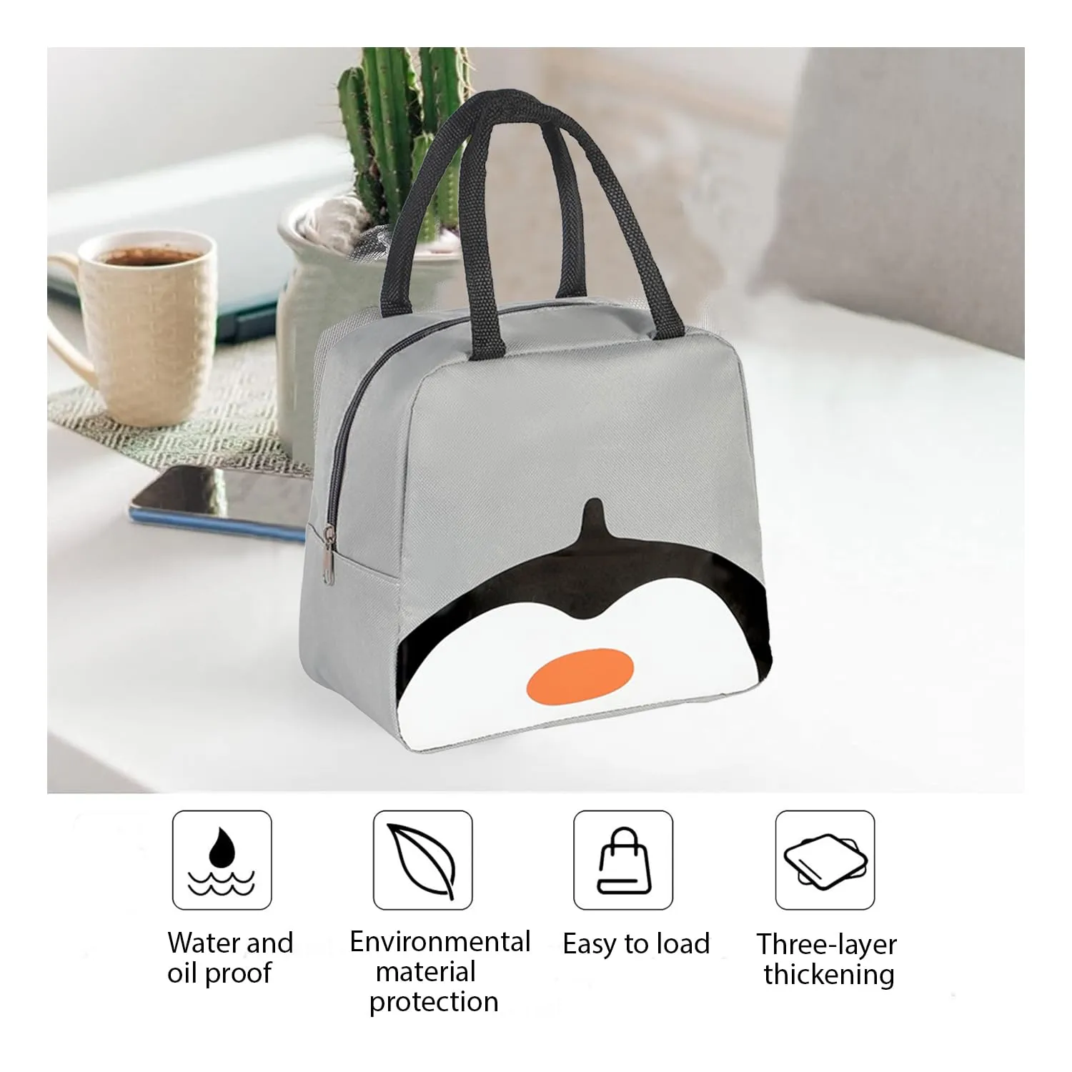 Kuber Industries Pack of 3 Lunch Bag | Lunch Bag for Office | Lunch Bag for College | Reusable Lunch Bag | Lunch Bag for Adults | Tiffin Lunch Bag with Handle | Printed | LYN11-GRY | Grey