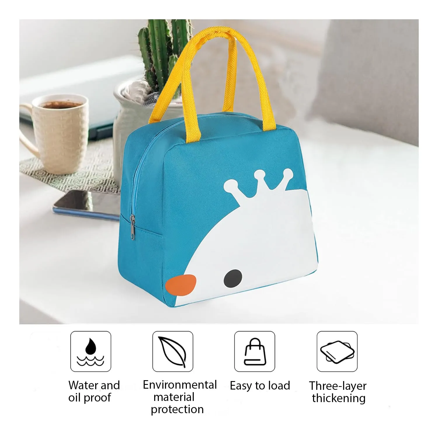 Kuber Industries Pack of 4 Lunch Bag | Lunch Bag for Office | Lunch Bag for College | Reusable Lunch Bag | Lunch Bag for Adults | Tiffin Lunch Bag with Handle | Printed | LYN11-TQE | Turquoise