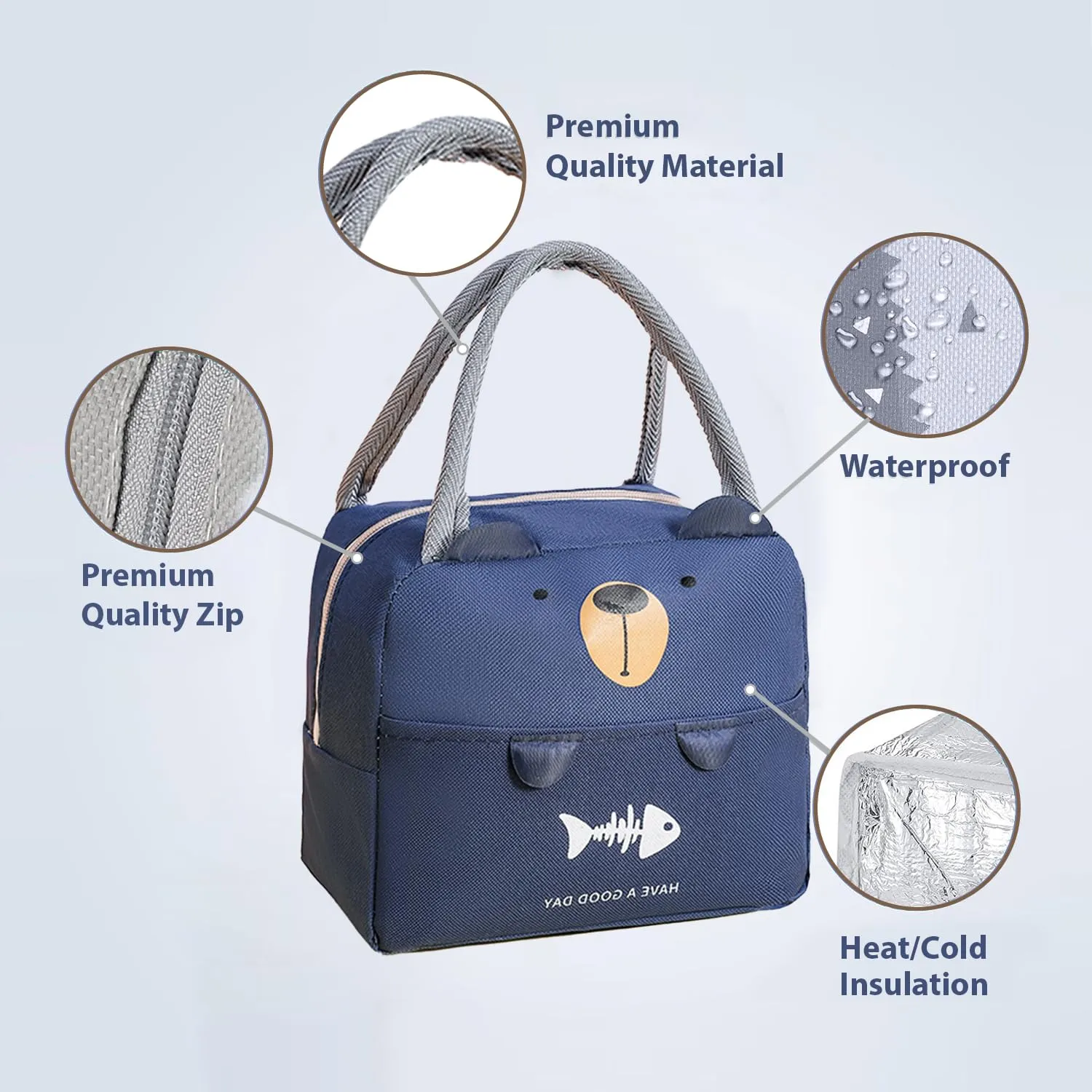 Kuber Industries Pack of 5 Lunch Bag | Lunch Bag for Office | Lunch Bag for College | Reusable Lunch Bag | Lunch Bag for Adults | Tiffin Lunch Bag with Handle | Printed | LYN05-NVY | Navy Blue