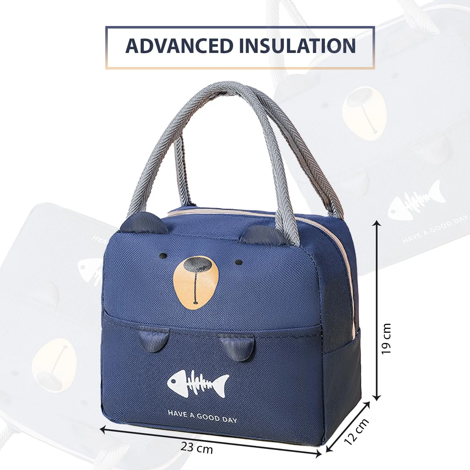 Kuber Industries Pack of 5 Lunch Bag | Lunch Bag for Office | Lunch Bag for College | Reusable Lunch Bag | Lunch Bag for Adults | Tiffin Lunch Bag with Handle | Printed | LYN05-NVY | Navy Blue