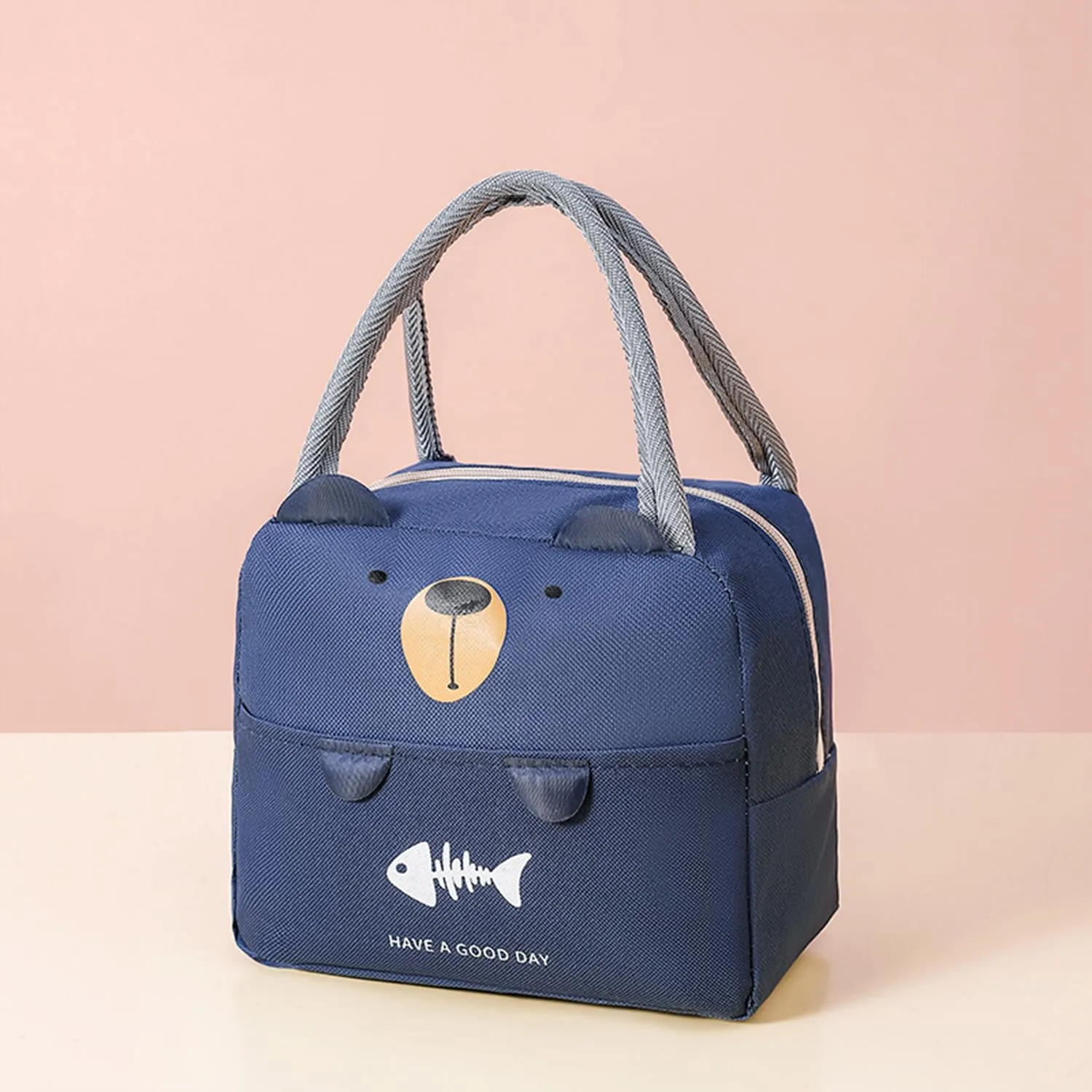 Kuber Industries Pack of 5 Lunch Bag | Lunch Bag for Office | Lunch Bag for College | Reusable Lunch Bag | Lunch Bag for Adults | Tiffin Lunch Bag with Handle | Printed | LYN05-NVY | Navy Blue