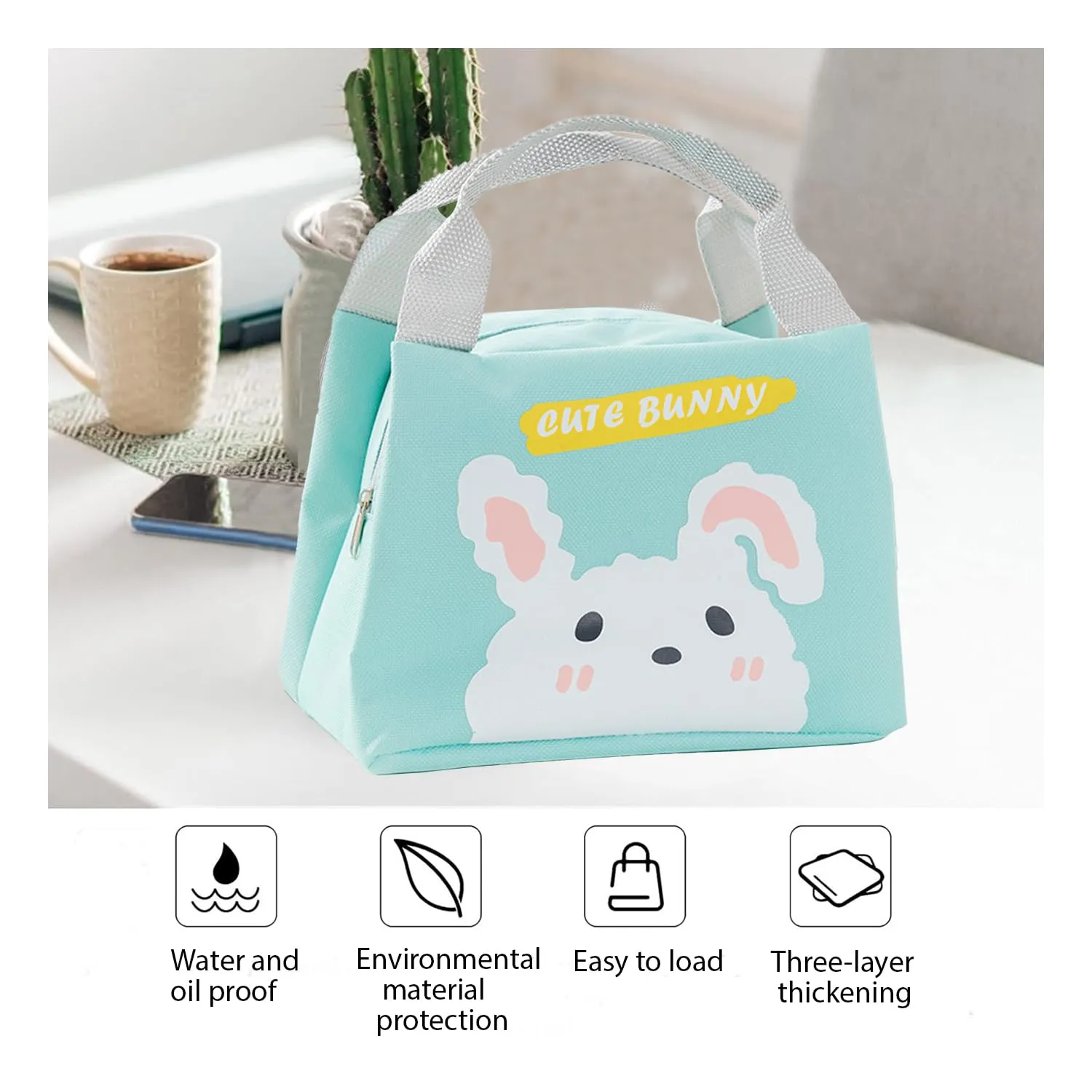 Kuber Industries Pack of 6 Lunch Bag | Lunch Bag for Office | Lunch Bag for College | Reusable Lunch Bag | Lunch Bag for Adults | Tiffin Lunch Bag with Handle | Printed | LYN07-BLE | Blue
