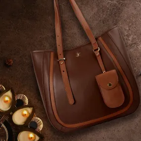 Luxury Corportae Diwali Gift | Georgia Collection | Genuine Leather Tote Bags For Women | Leather Handbags | Ideal For Office, Travel | Colour - Tan
