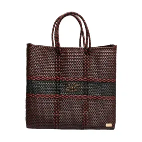 MEDIUM BURGUNDY BLACK STRIPE TOTE BAG