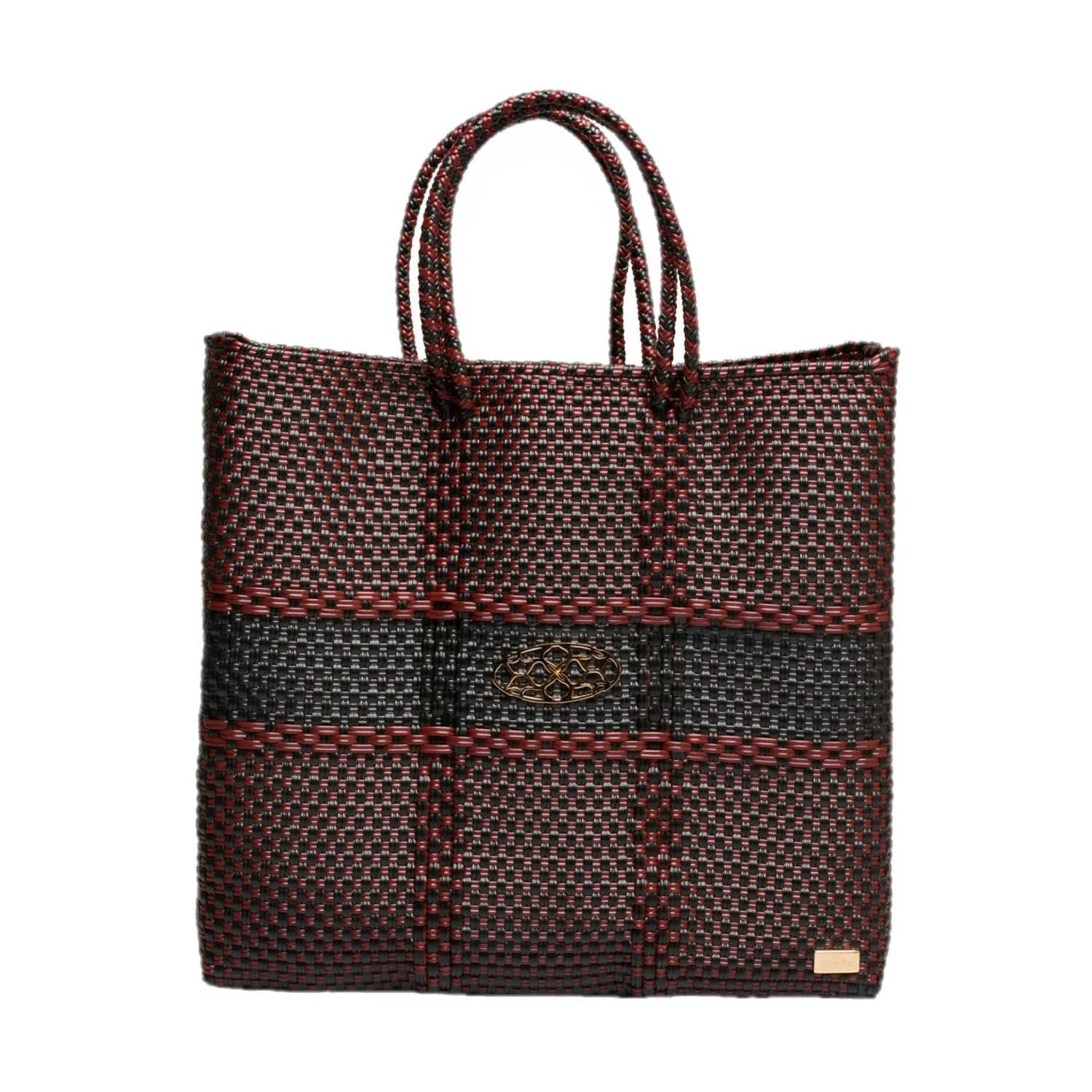 MEDIUM BURGUNDY BLACK STRIPE TOTE BAG