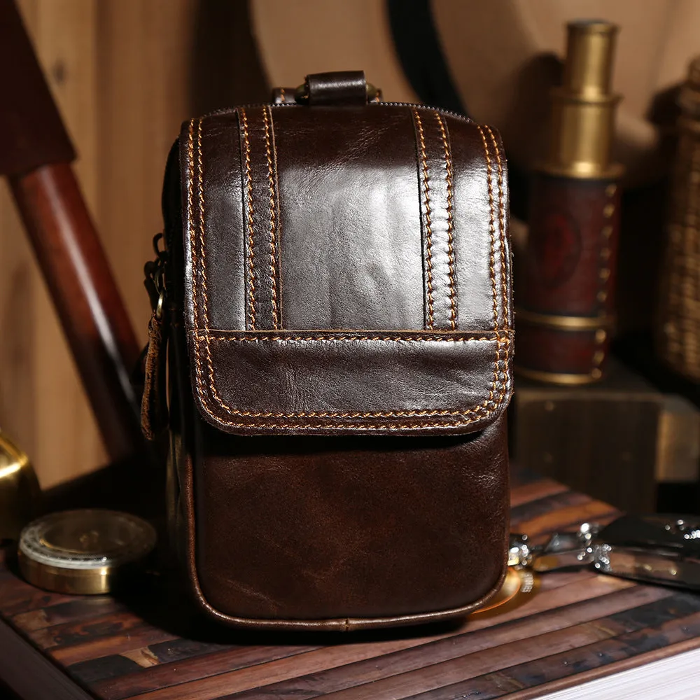 Men's Retro Classic Leather Messenger Shoulder Bag Business Waist Bag Phone Bag