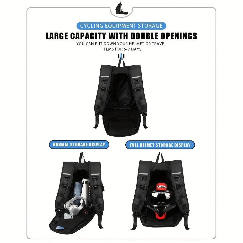 Mens Waterproof Motorcycle Backpack Helmet Storage with Reflective Safety