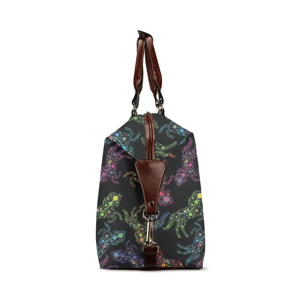 Neon Floral Horses Classic Travel Bag