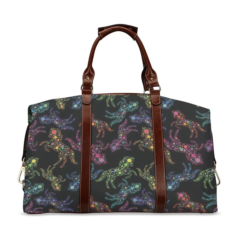 Neon Floral Horses Classic Travel Bag
