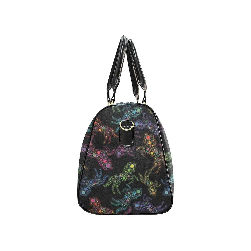Neon Floral Horses Waterproof Travel Bag/Small