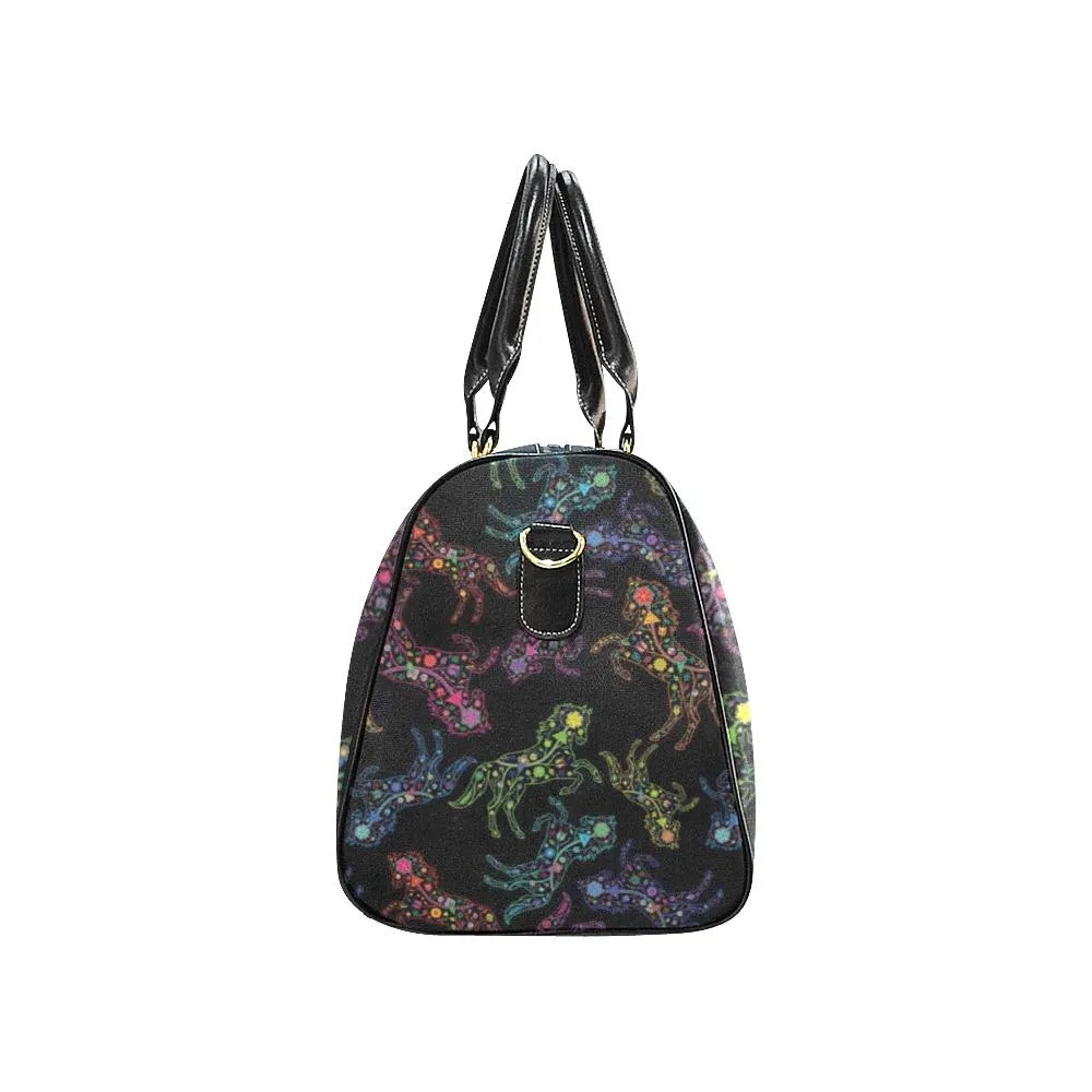 Neon Floral Horses Waterproof Travel Bag/Small