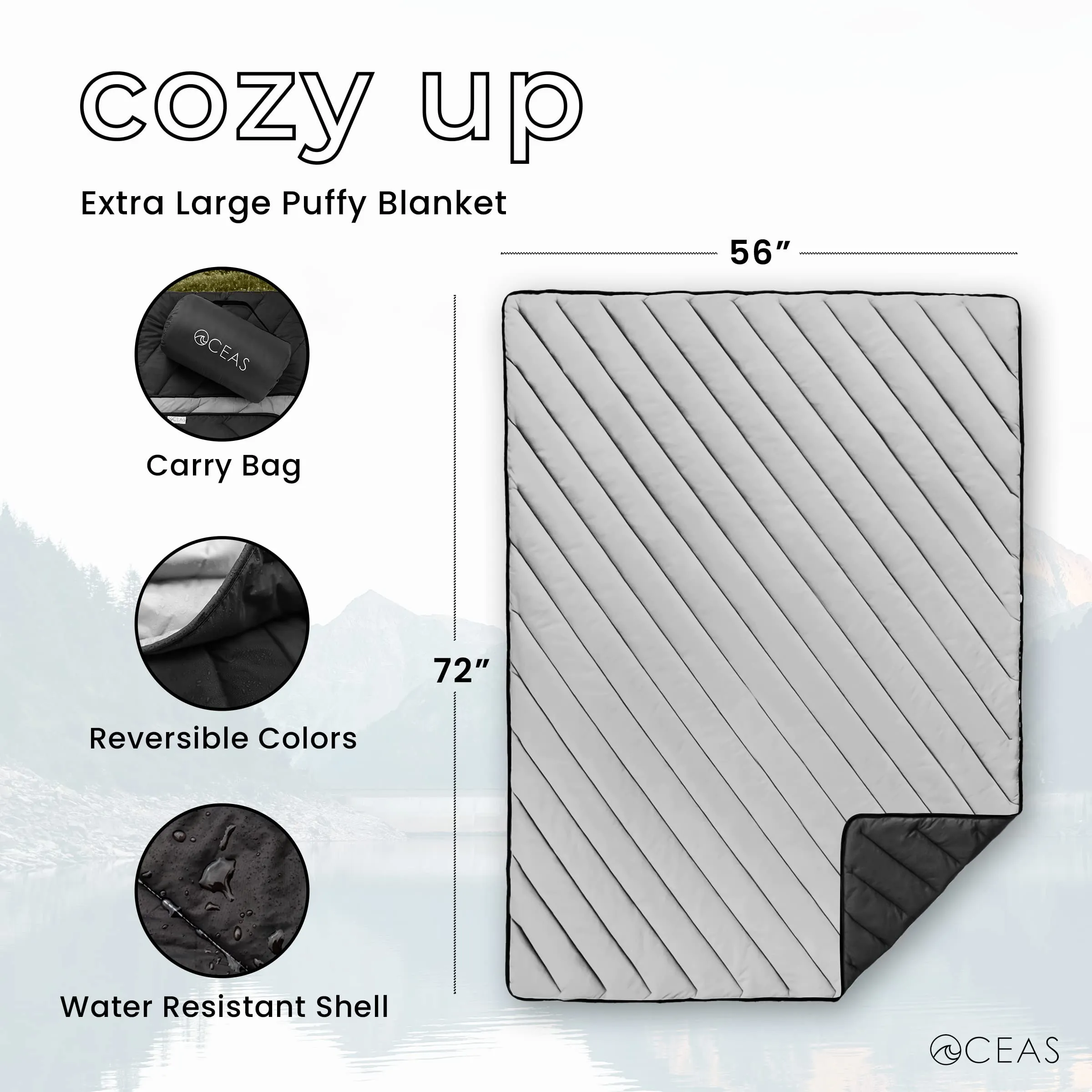 Oceas Outdoor Waterproof Stadium Blanket - Thicker Weather Proof and Windproof Blankets for Camping, Sporting Events, Picnic and Car Use - 100% Waterproof Insulated Blanket and Throws (Puffy, Black)