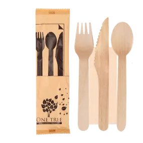 One Tree Wooden Cutlery Set Fork, Knife, Spoon & Napkin 100pcs
