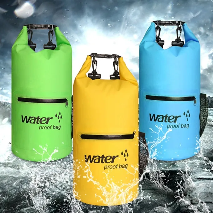 Outdoor Waterproof Dry Dual Shoulder Strap Bag Dry Sack PVC Barrel Bag, Capacity: 20L(Green)
