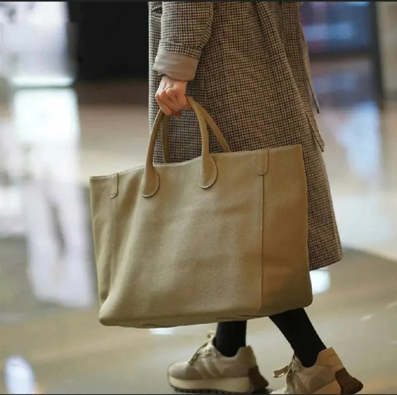Oversized Leather Top Handle Bag
