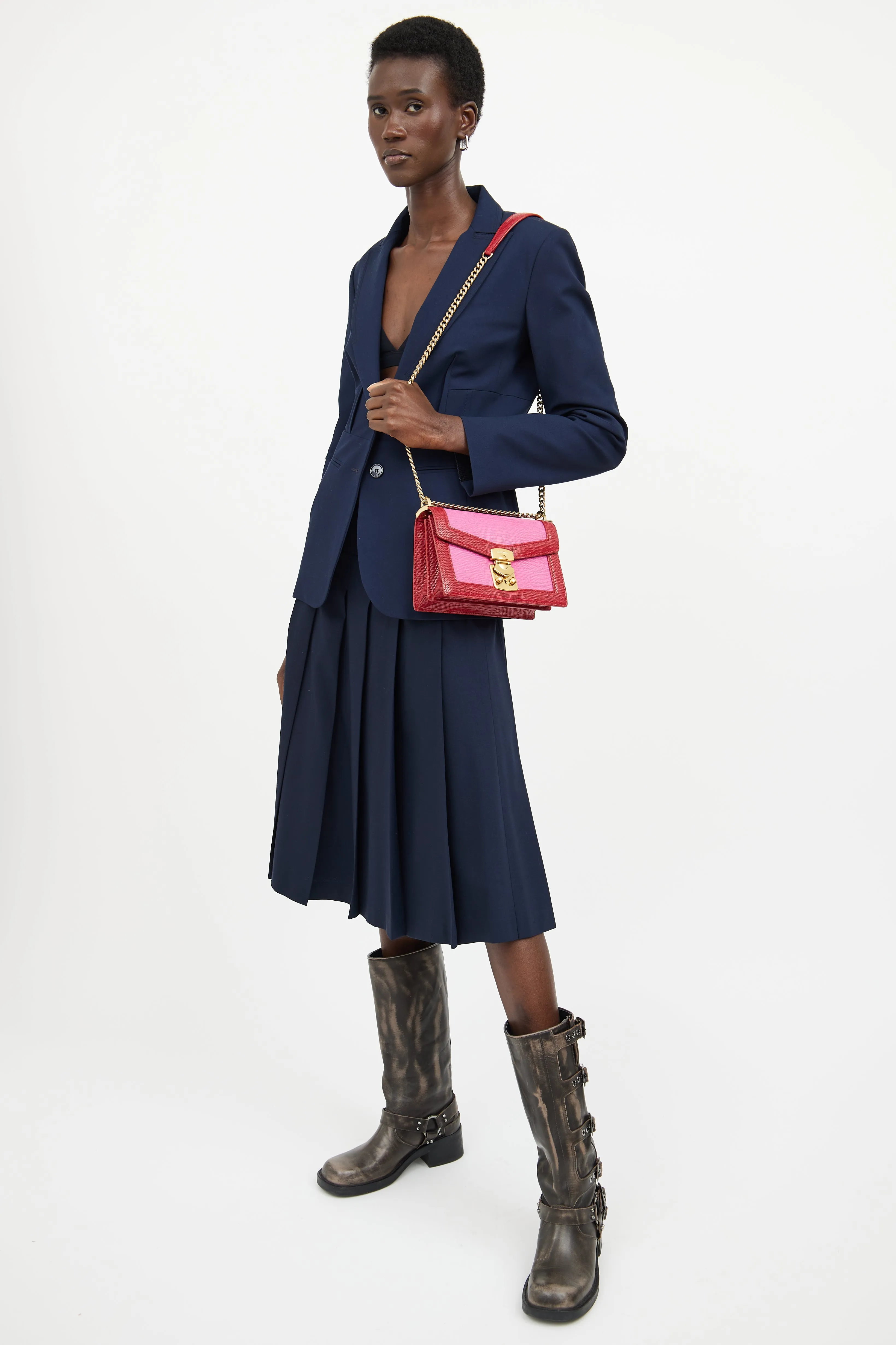 Pink & Red Flap Chain Bag