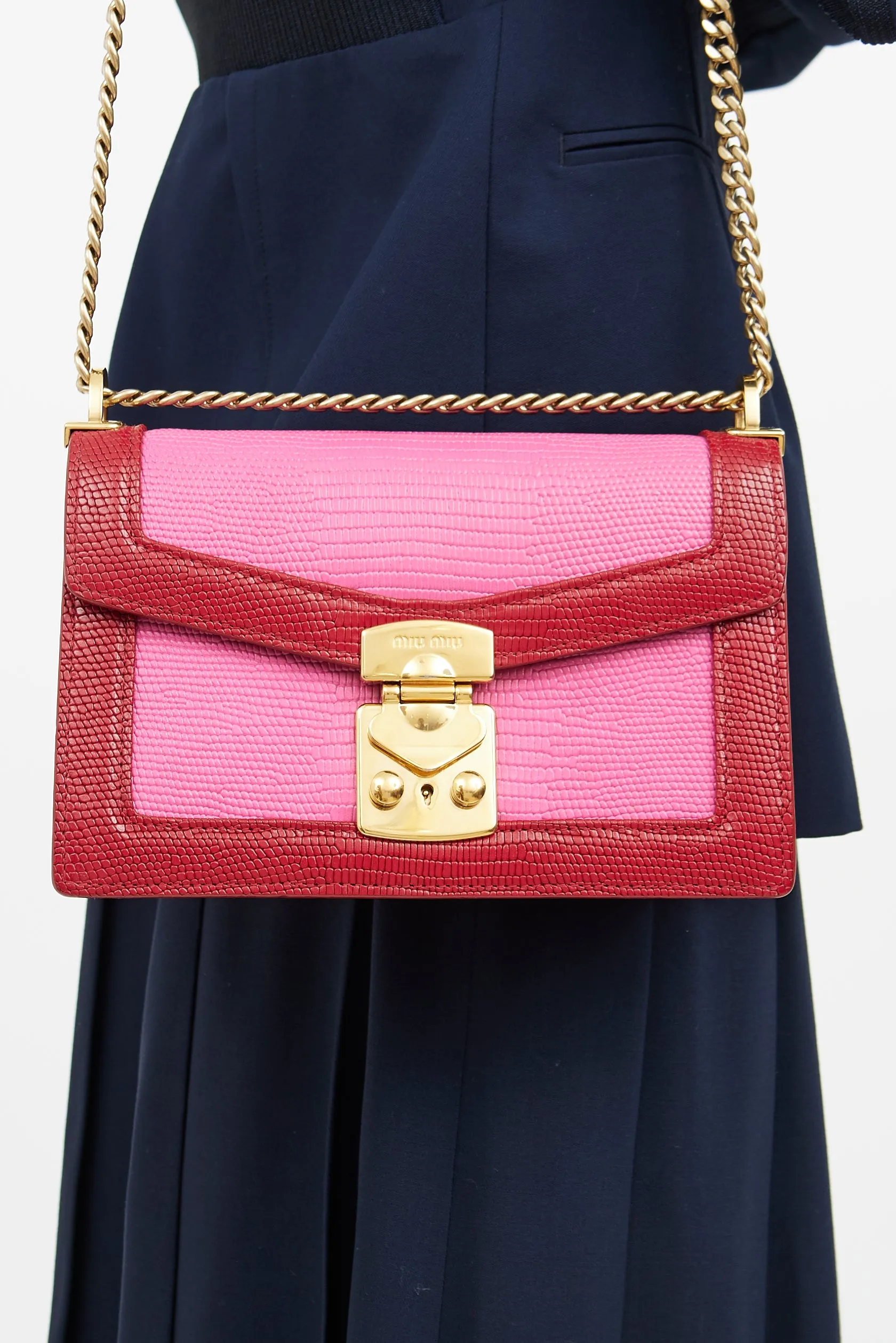 Pink & Red Flap Chain Bag