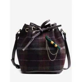 Plaid String Crossbody Bag - Purple