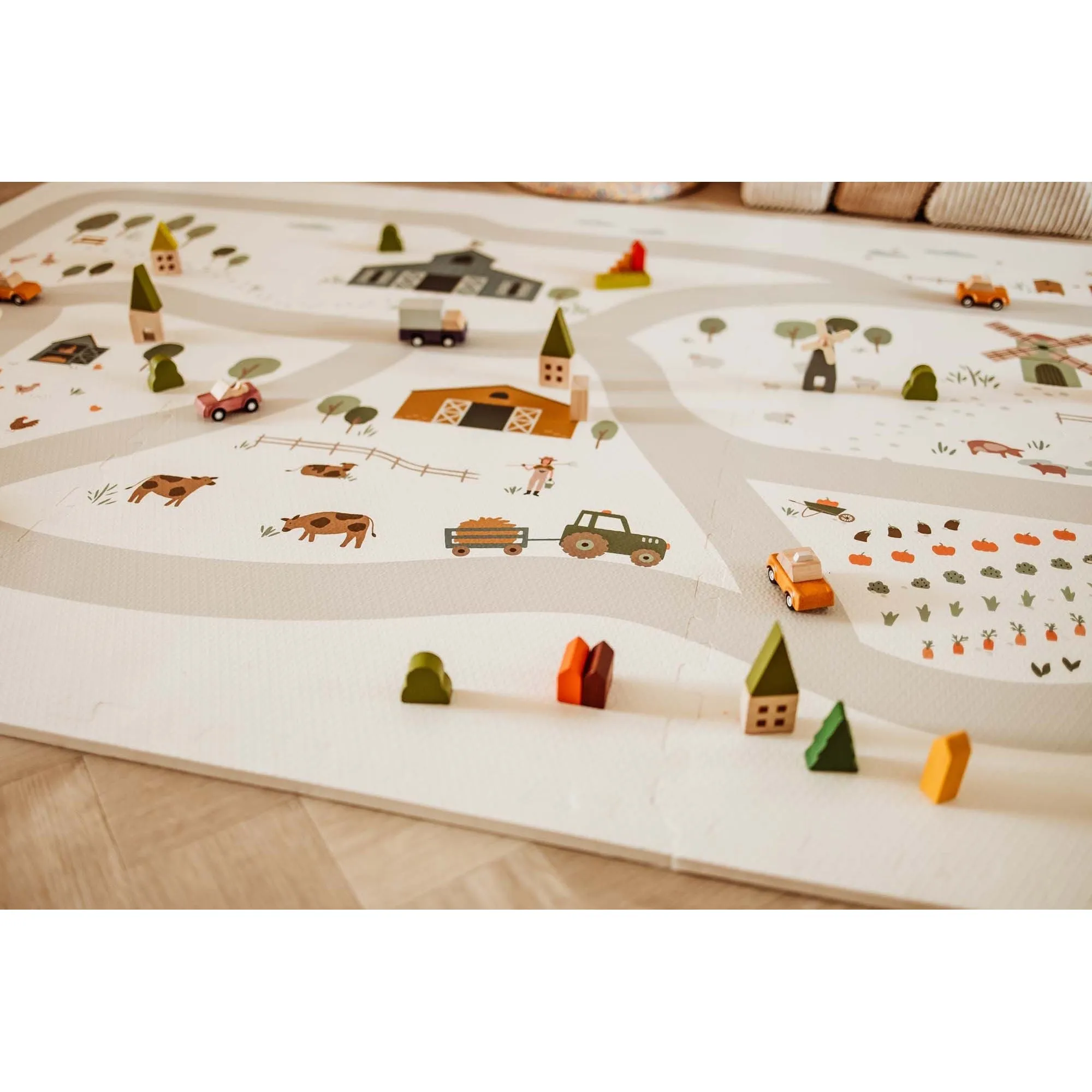 Play&Go EEVAA 3-in-1 Reversible Puzzle Playmat - Farm - 120x180cm