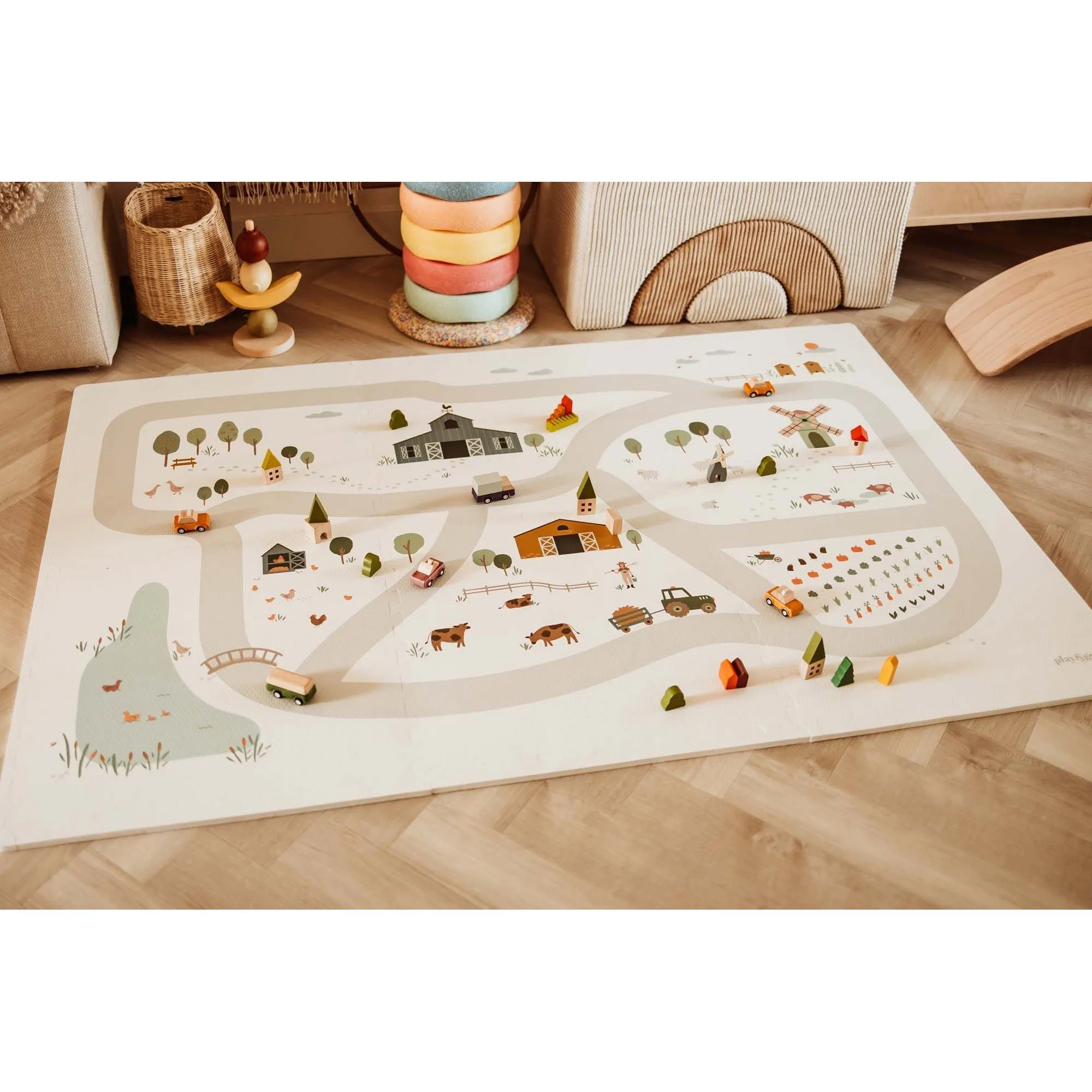 Play&Go EEVAA 3-in-1 Reversible Puzzle Playmat - Farm - 120x180cm