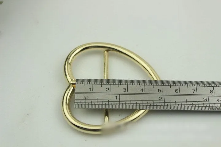 Purse Strap Slider Bag Hardware Metal Heart Double Loop Slide Buckle Adjuster Keeper Ring 53mm 2 1/8" Gold Silver 2/20pcs DIY Bulk Supplies
