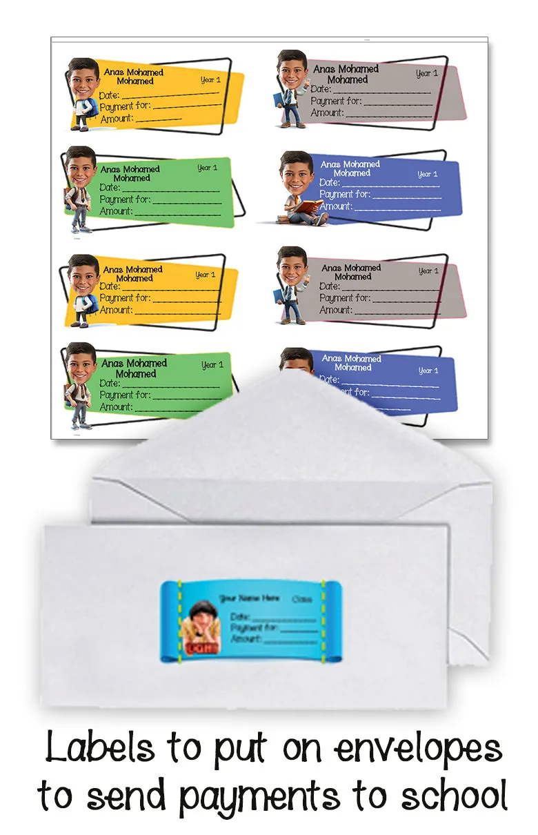 ""Caricature personalized (boys) labels packs