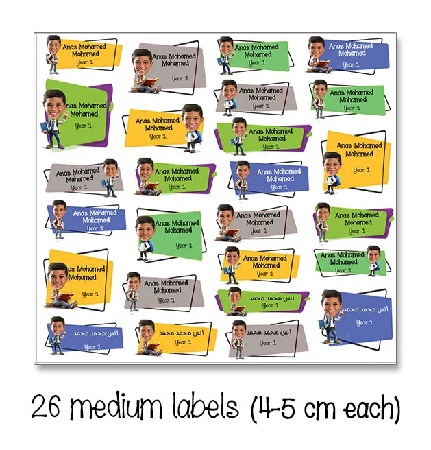 ""Caricature personalized (boys) labels packs