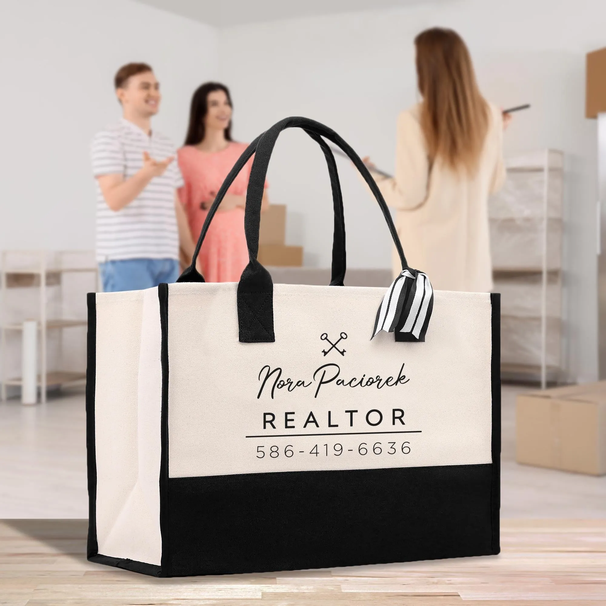 Realtor Tote Bag Personalized Business Tote Bag Custom Real Estate Agent Gift Bulk Business Logo Realtor Swag Real Estate Tote Bag (RET1017)