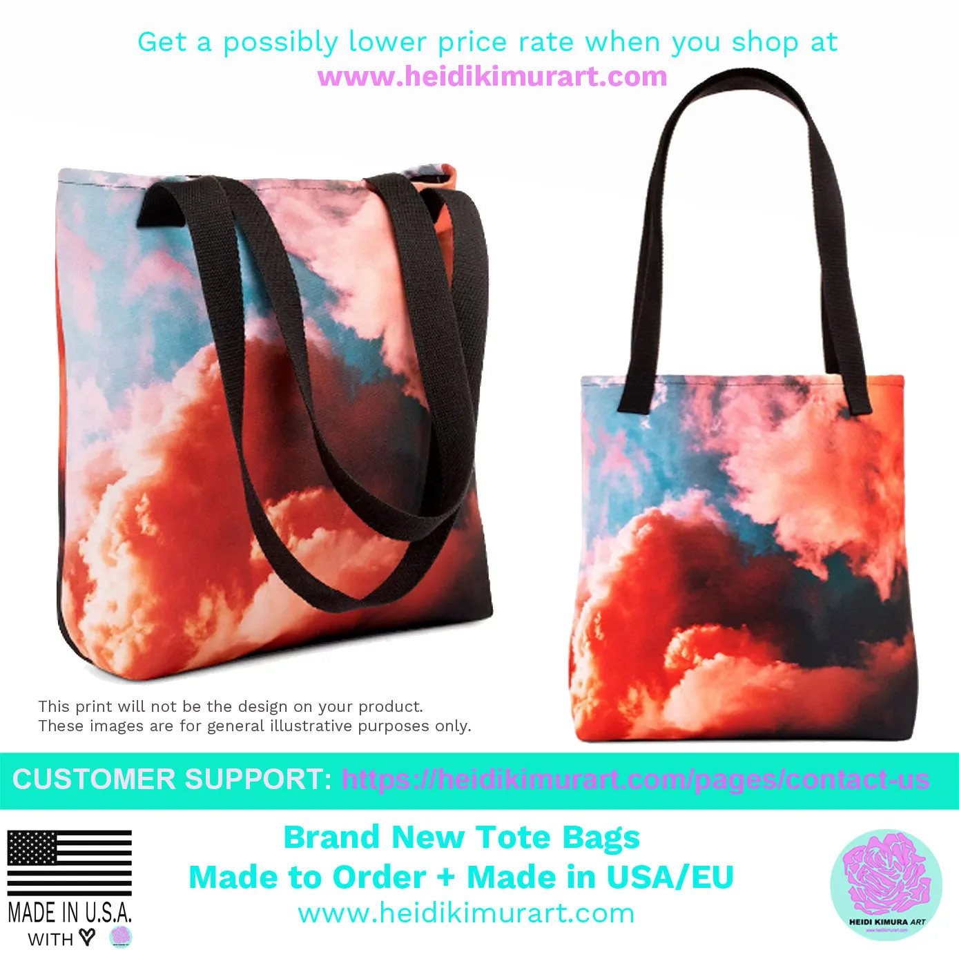 Red Floral Tote Bag, Crimson Red Rose Floral Designer Flower Print 15" x 15" Tote Bag - Made in USA/EU