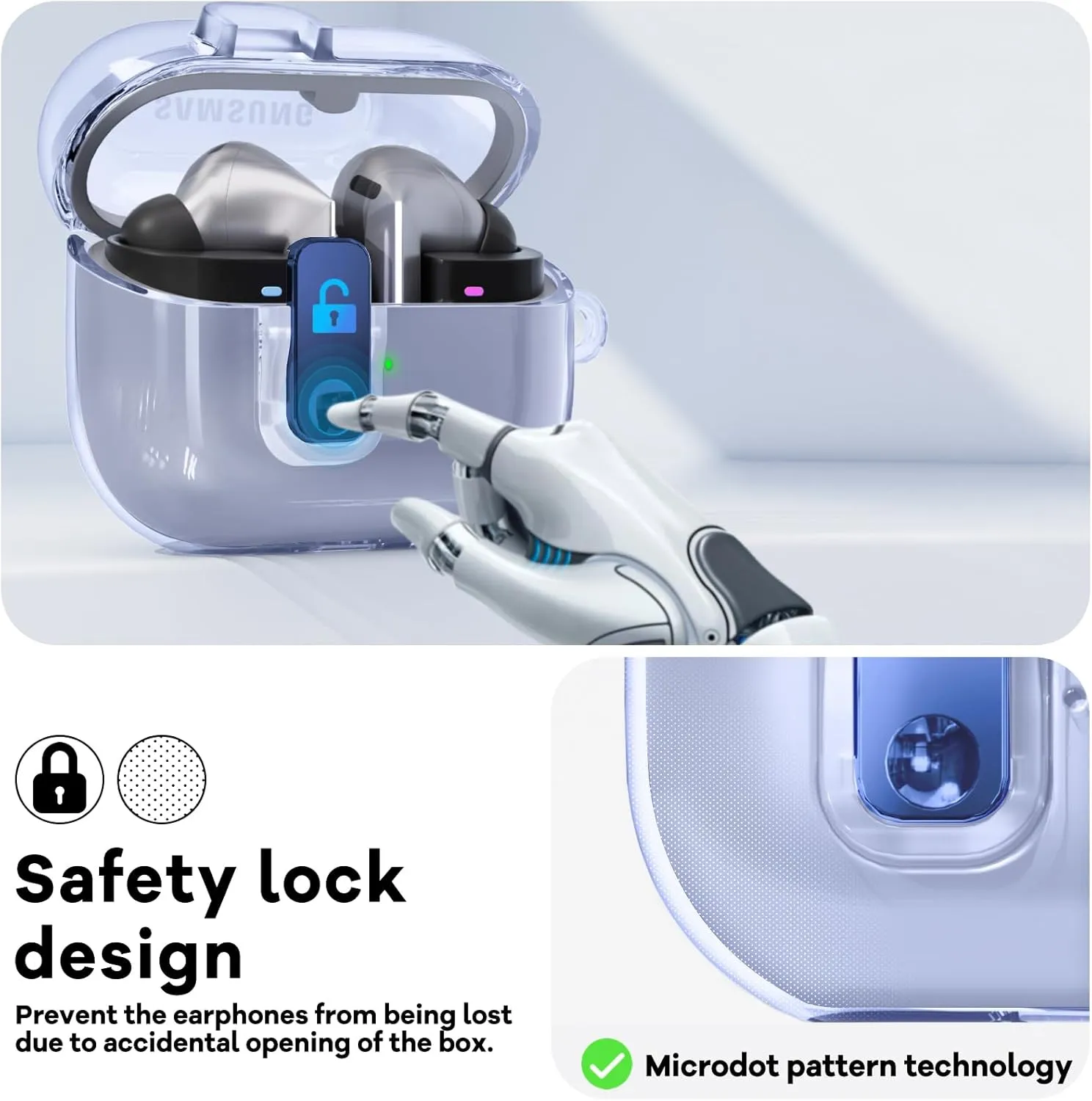 Samsung Galaxy Buds3 Case & Galaxy Buds 3 Pro Case Cover |Anti-drop Anti-scratch Lock Clip Flexible TPU Clear Protection Case with Carabiner- Blue