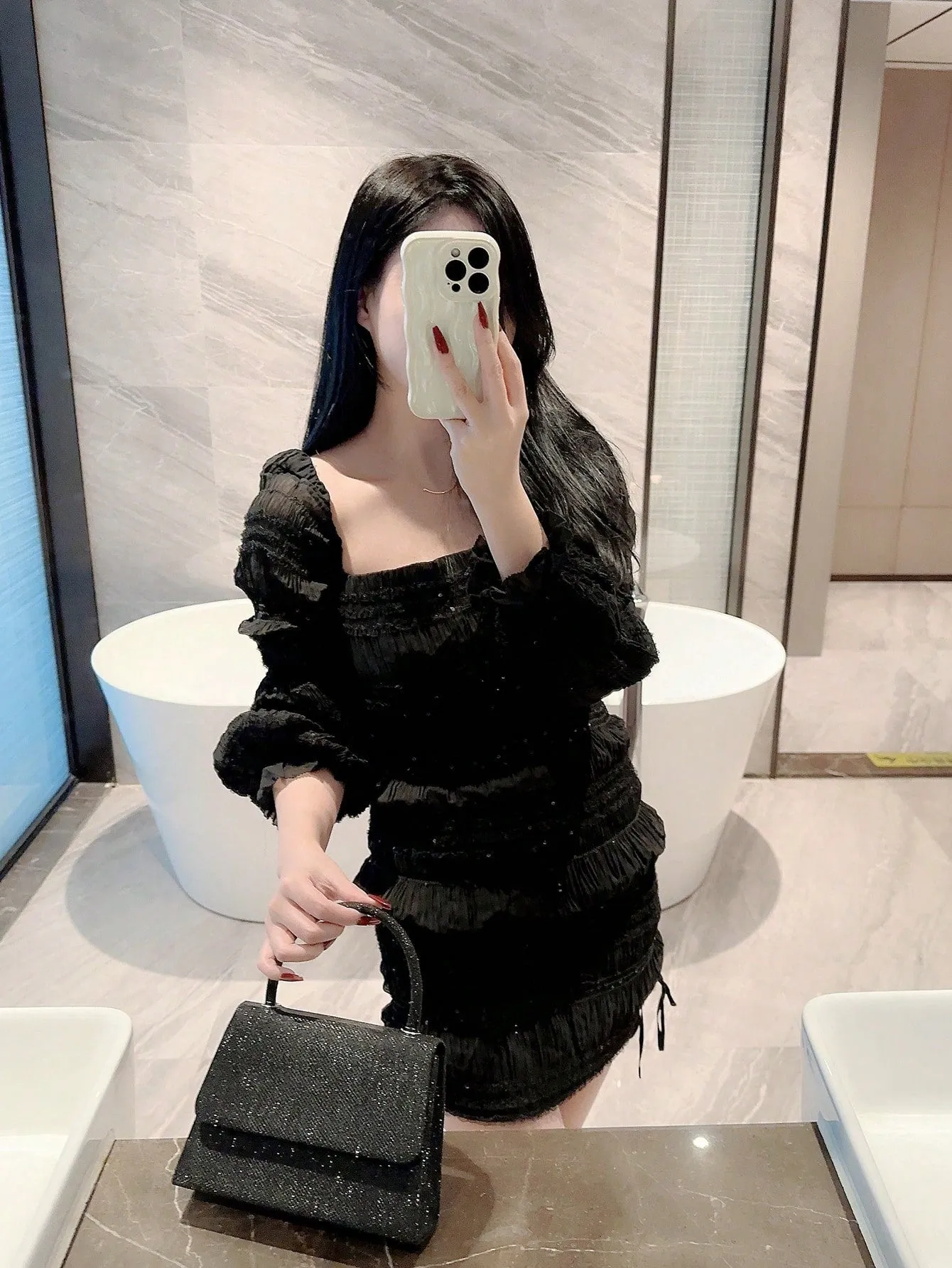 SHEIN  Mini Flap Square Bag Glitter Black Minimalist
