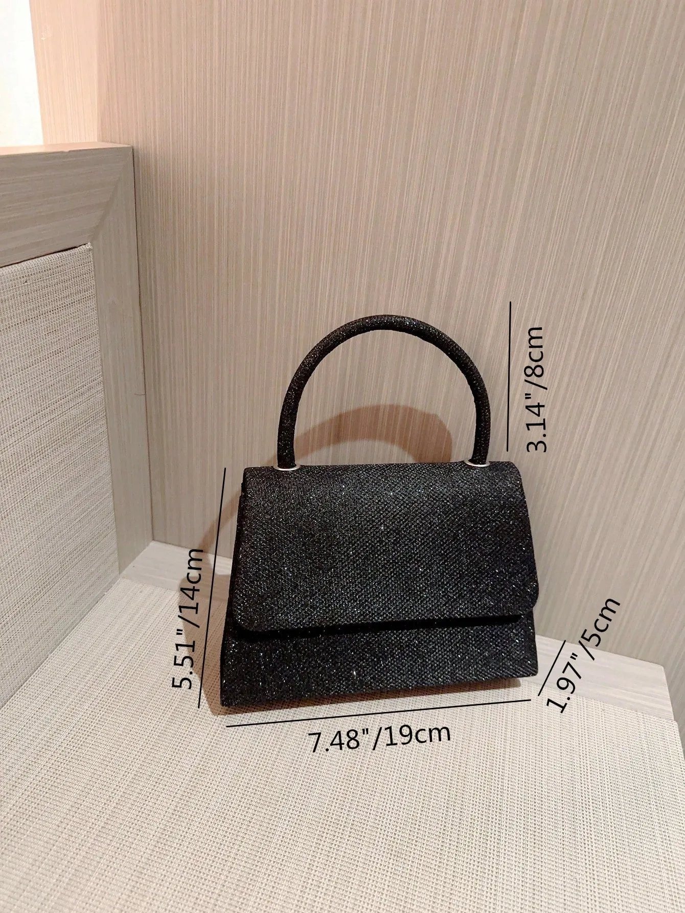 SHEIN  Mini Flap Square Bag Glitter Black Minimalist