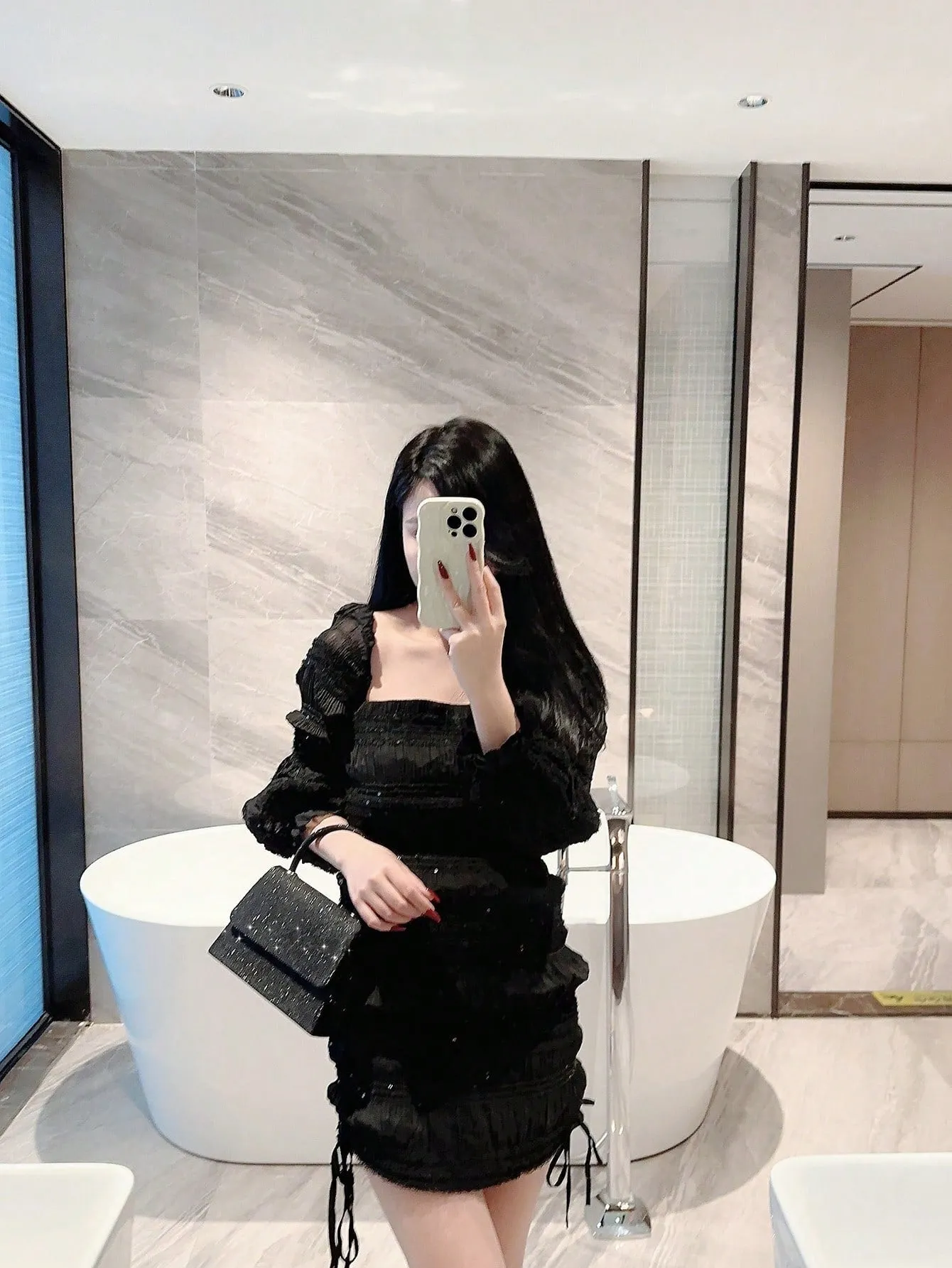 SHEIN  Mini Flap Square Bag Glitter Black Minimalist
