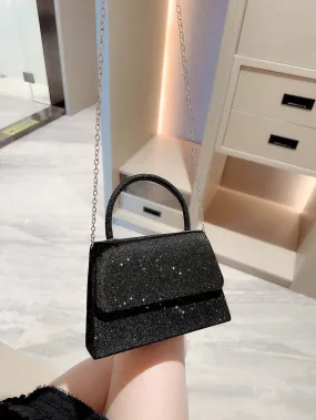 SHEIN  Mini Flap Square Bag Glitter Black Minimalist