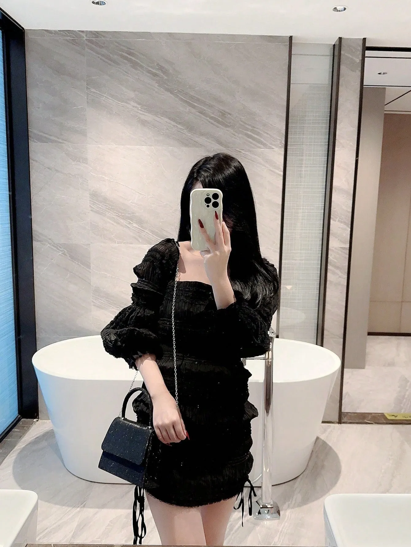 SHEIN  Mini Flap Square Bag Glitter Black Minimalist