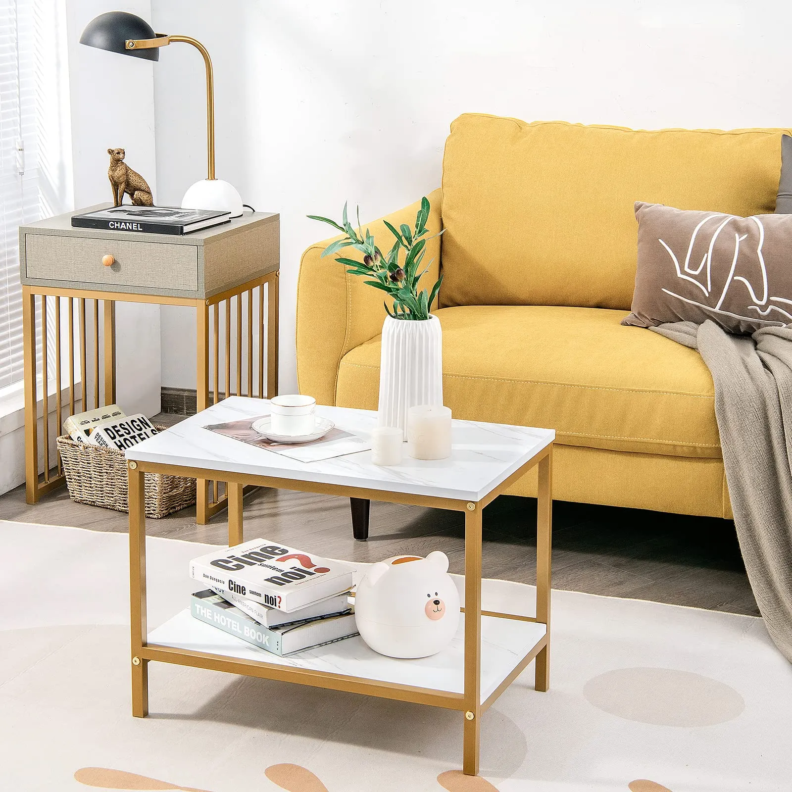 Tangkula Nesting Coffee Table Set of 2, Rectangular, Living Room Accent Cocktail Tables