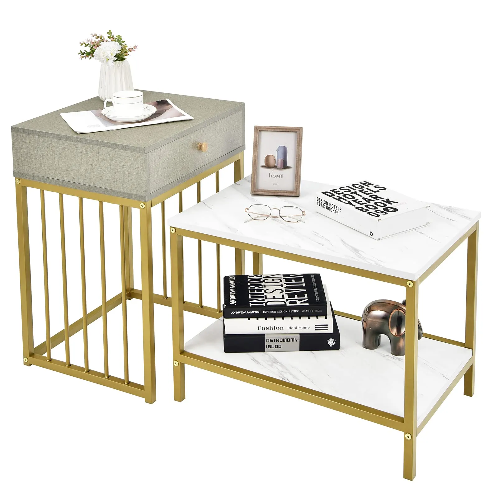 Tangkula Nesting Coffee Table Set of 2, Rectangular, Living Room Accent Cocktail Tables