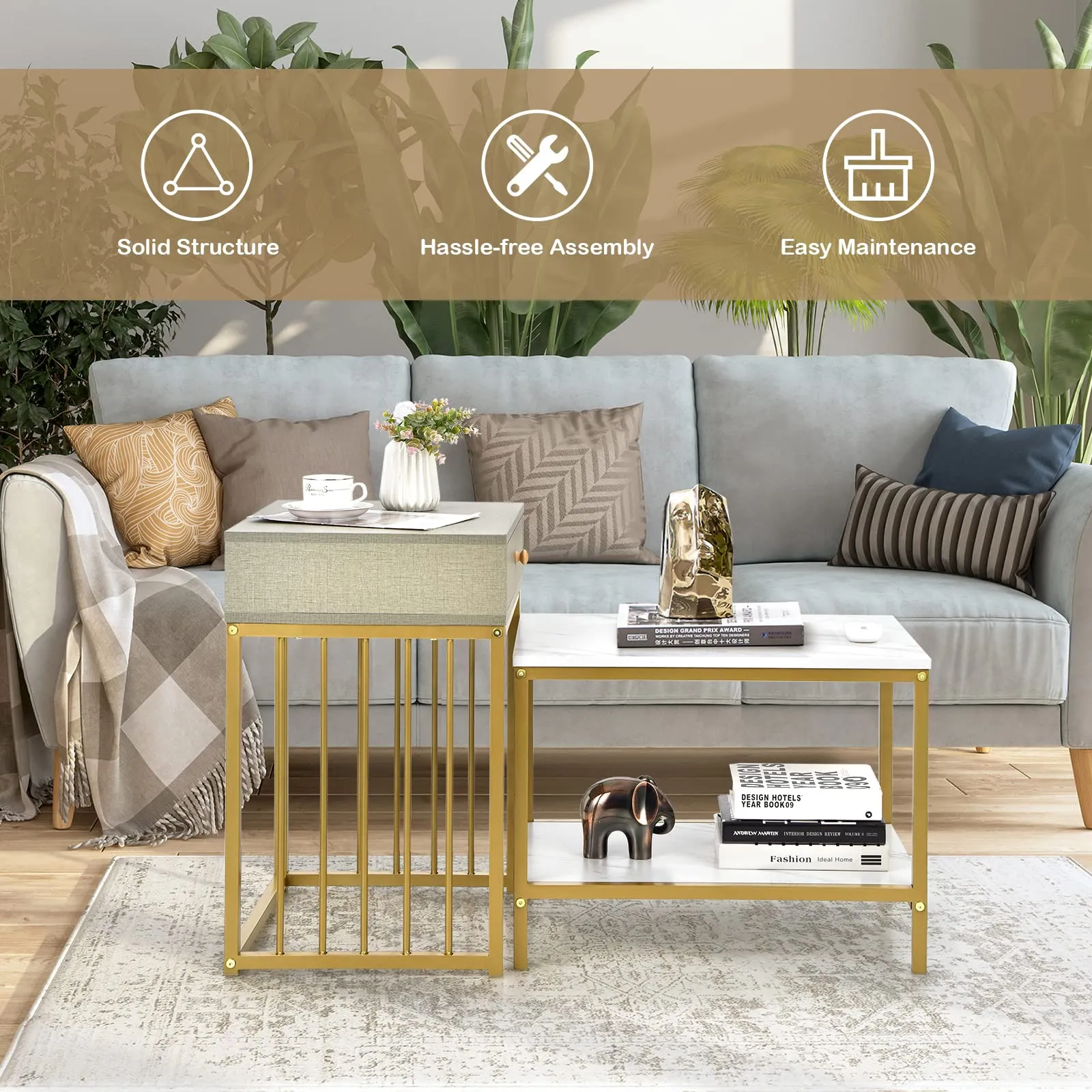 Tangkula Nesting Coffee Table Set of 2, Rectangular, Living Room Accent Cocktail Tables