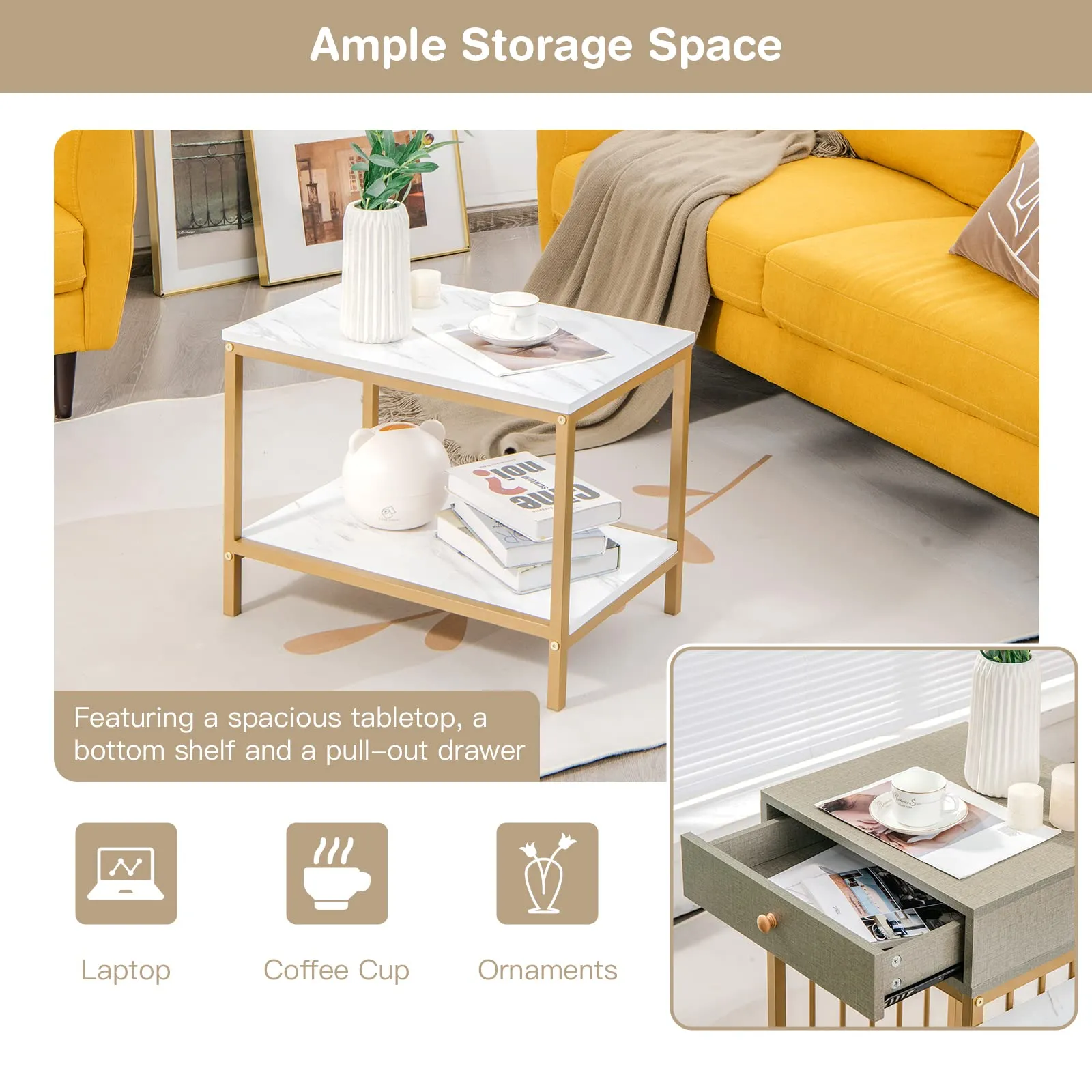 Tangkula Nesting Coffee Table Set of 2, Rectangular, Living Room Accent Cocktail Tables