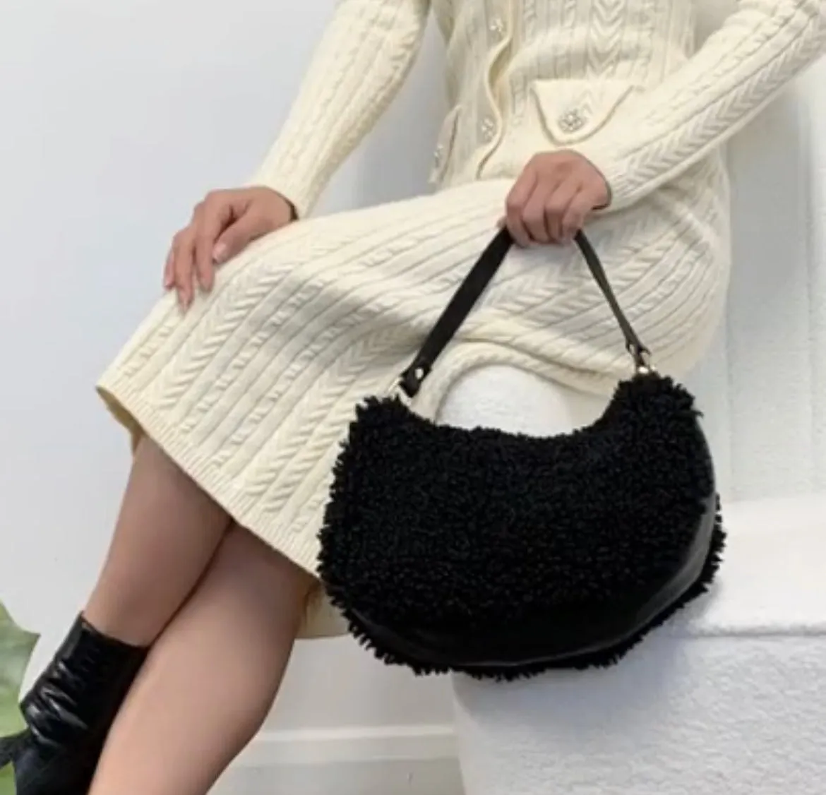 Teddy Shearling & Leather Bag | Cream