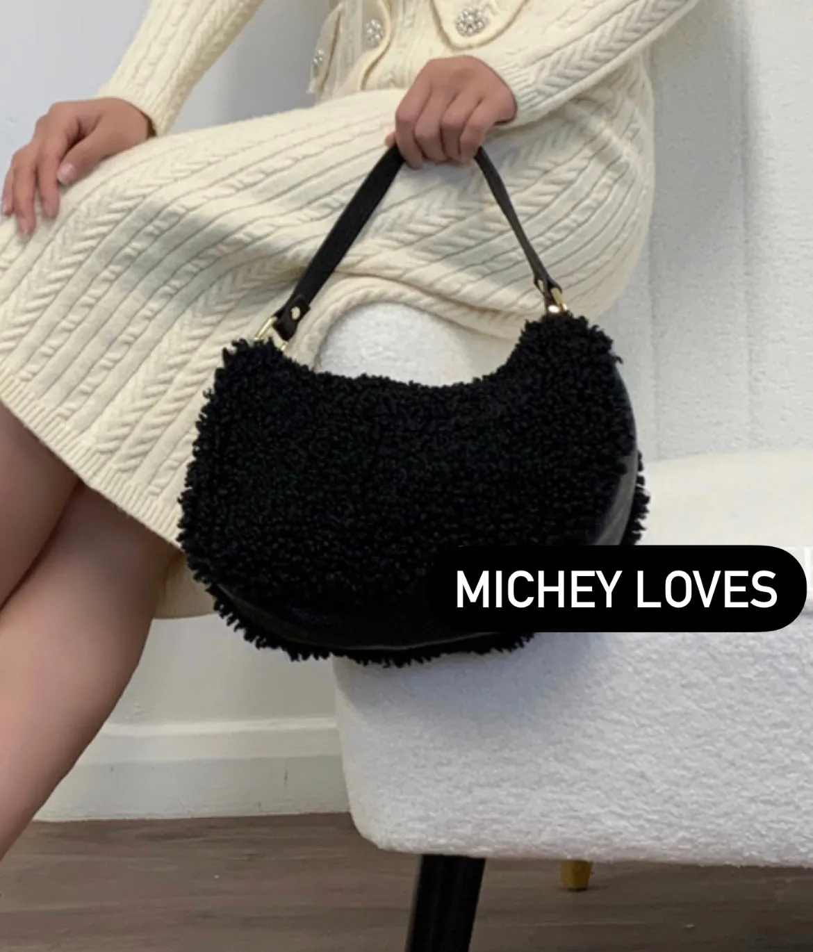 Teddy Shearling & Leather Bag | Cream