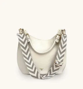 The Harriet Stone Leather Bag With Olive Green Arrow Strap