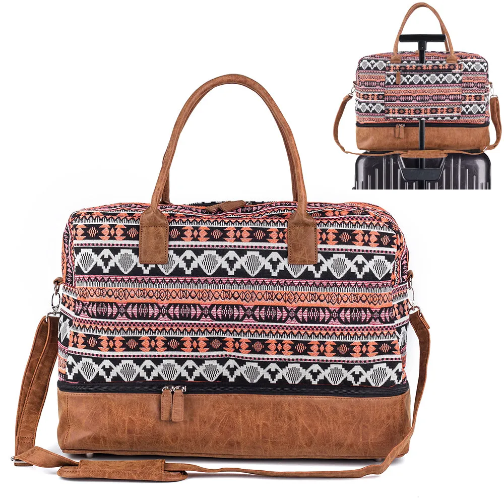 Viva Terry Women Canvas Travel Weekender Overnight Carry-on Duffel Bag with Shoe Compartment(Orange)