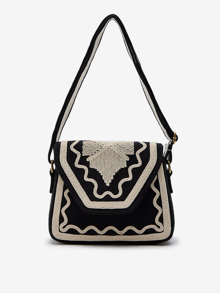 Westside Black & White Embroidered Sling Bag