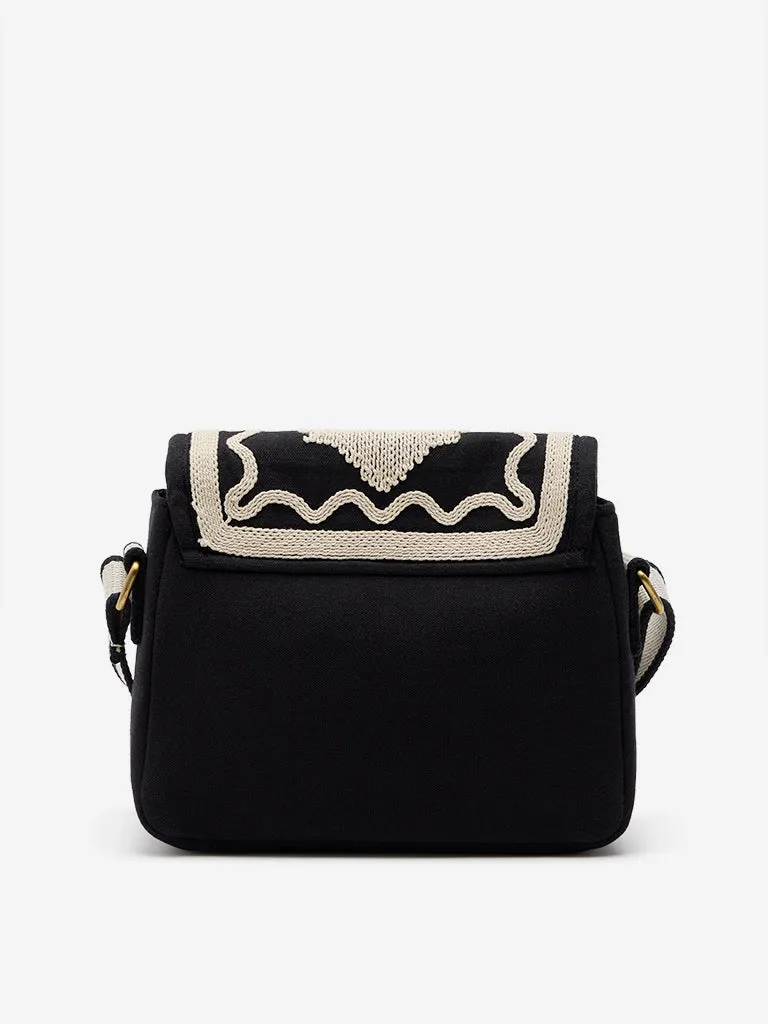Westside Black & White Embroidered Sling Bag