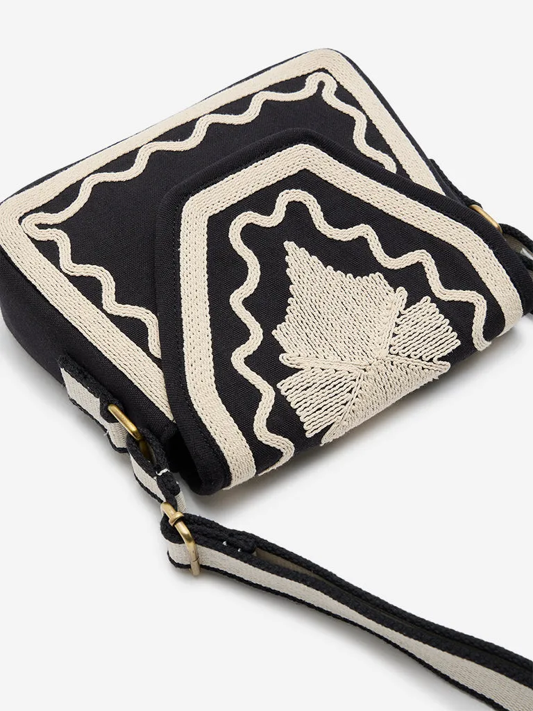 Westside Black & White Embroidered Sling Bag