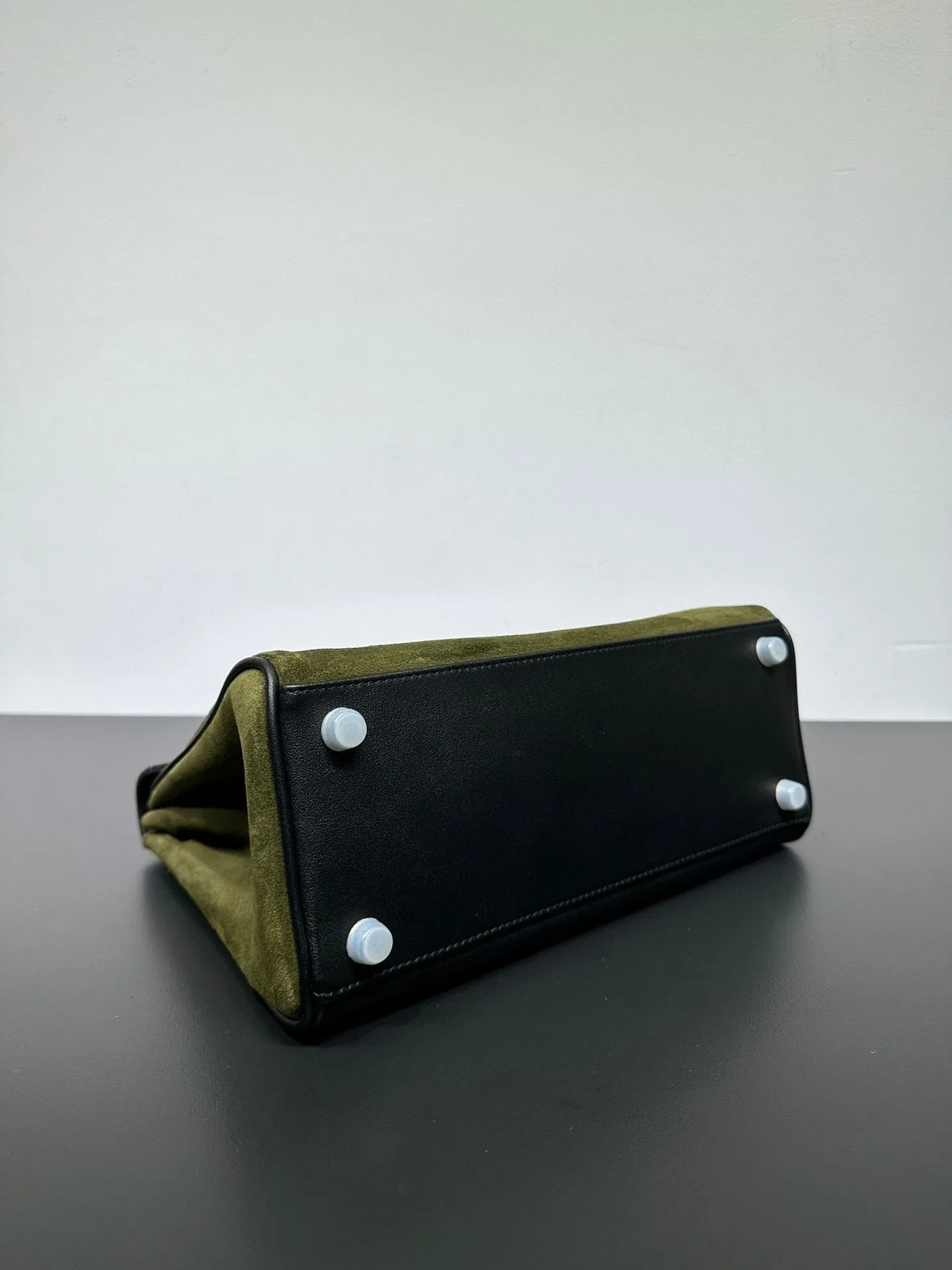 Womens Suede Leather Padlock Tote Bag Olive Green