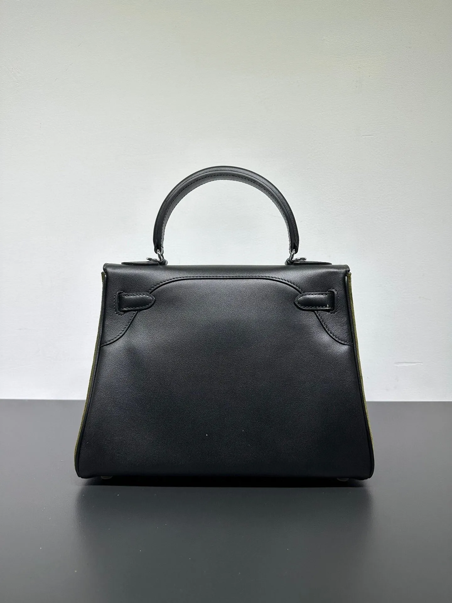 Womens Suede Leather Padlock Tote Bag Olive Green