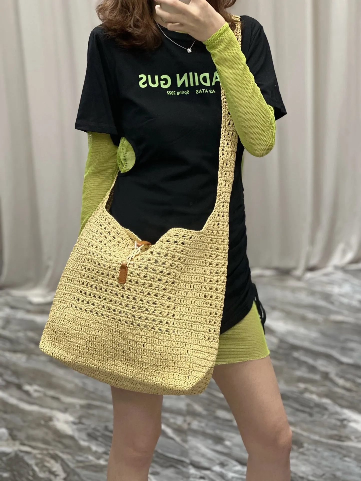 YSK253 Hobo Raffia Bag / HIGHEST QUALITY VERSION / 14.6 x 11.8 x 5.5 inches