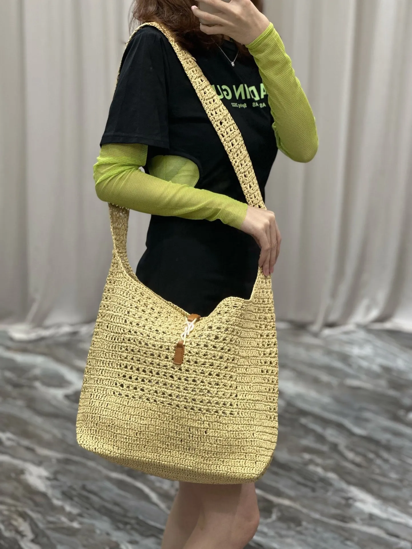 YSK253 Hobo Raffia Bag / HIGHEST QUALITY VERSION / 14.6 x 11.8 x 5.5 inches